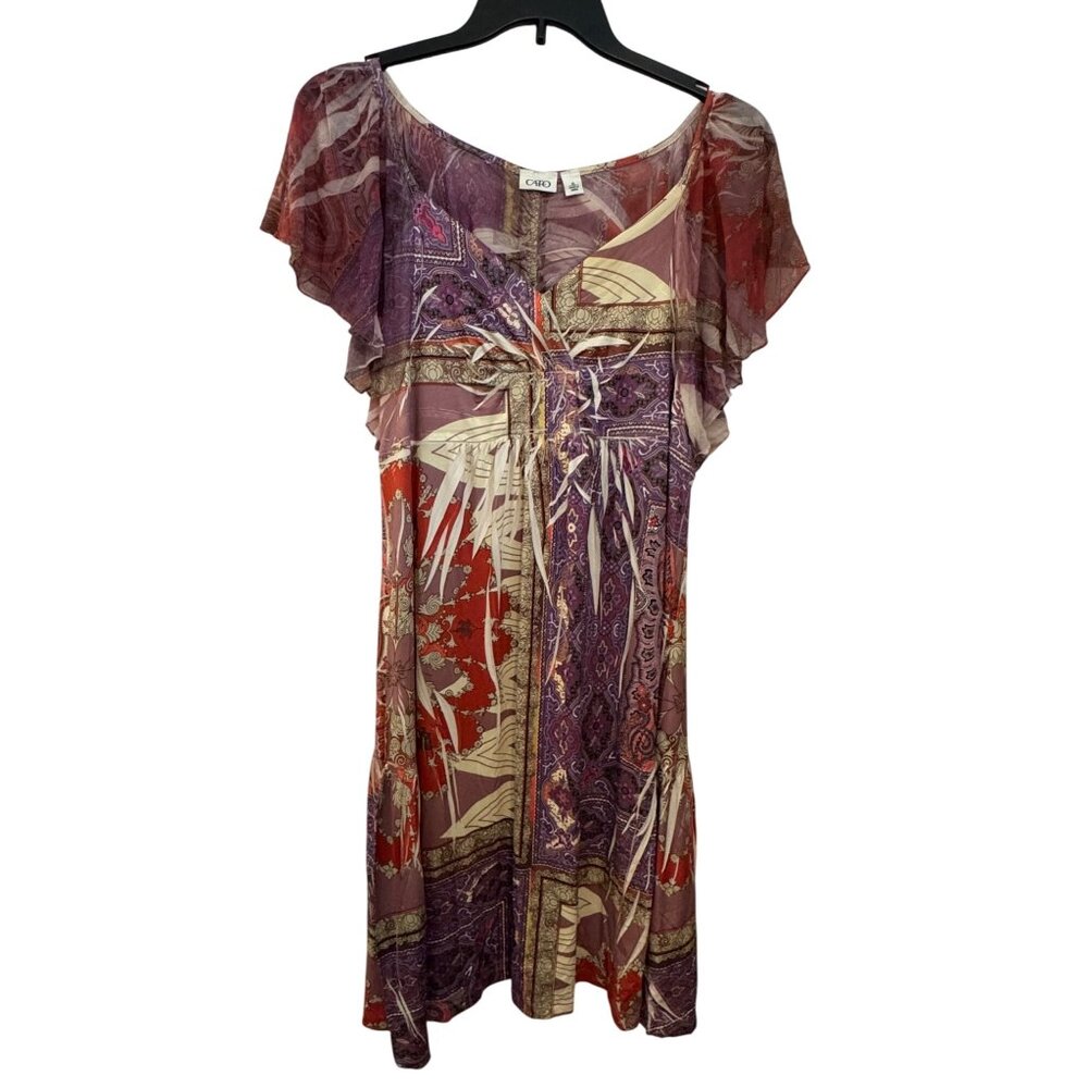 Cato Womens Multicolor Patchwork Print Dress With Flutter Sleeves XL Lightweight